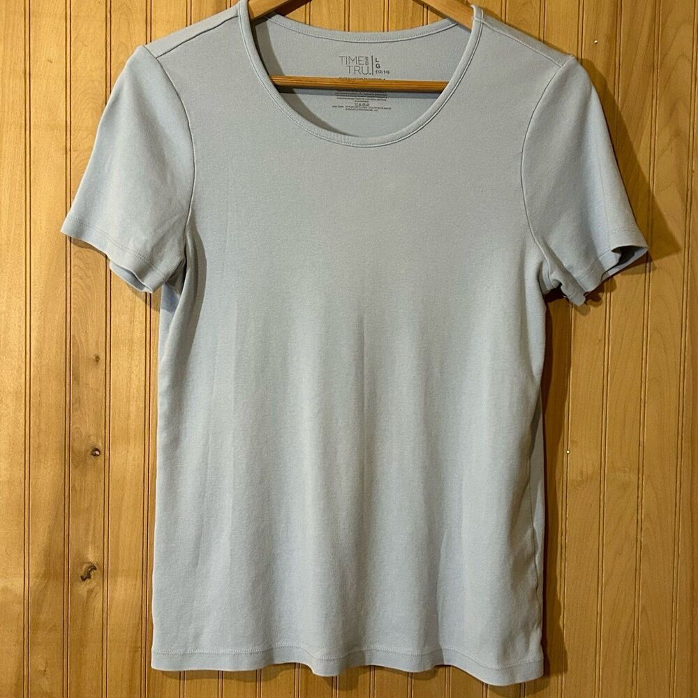 Time And Tru Women's Light Blue Short Sleeve Crew Neck T-shirt Size Large 12-14